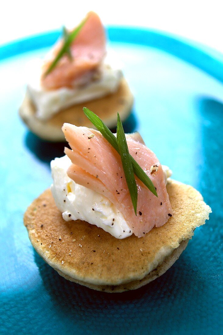 Canapés with soft cheese and trout fillet