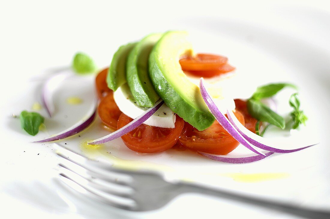 Tomato and avocado salad with mozzarella