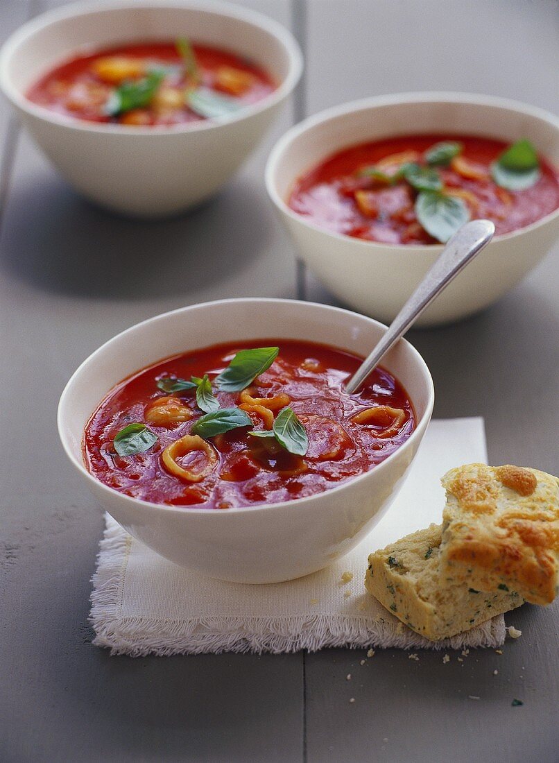 Tomato and cheese soup with herb bread