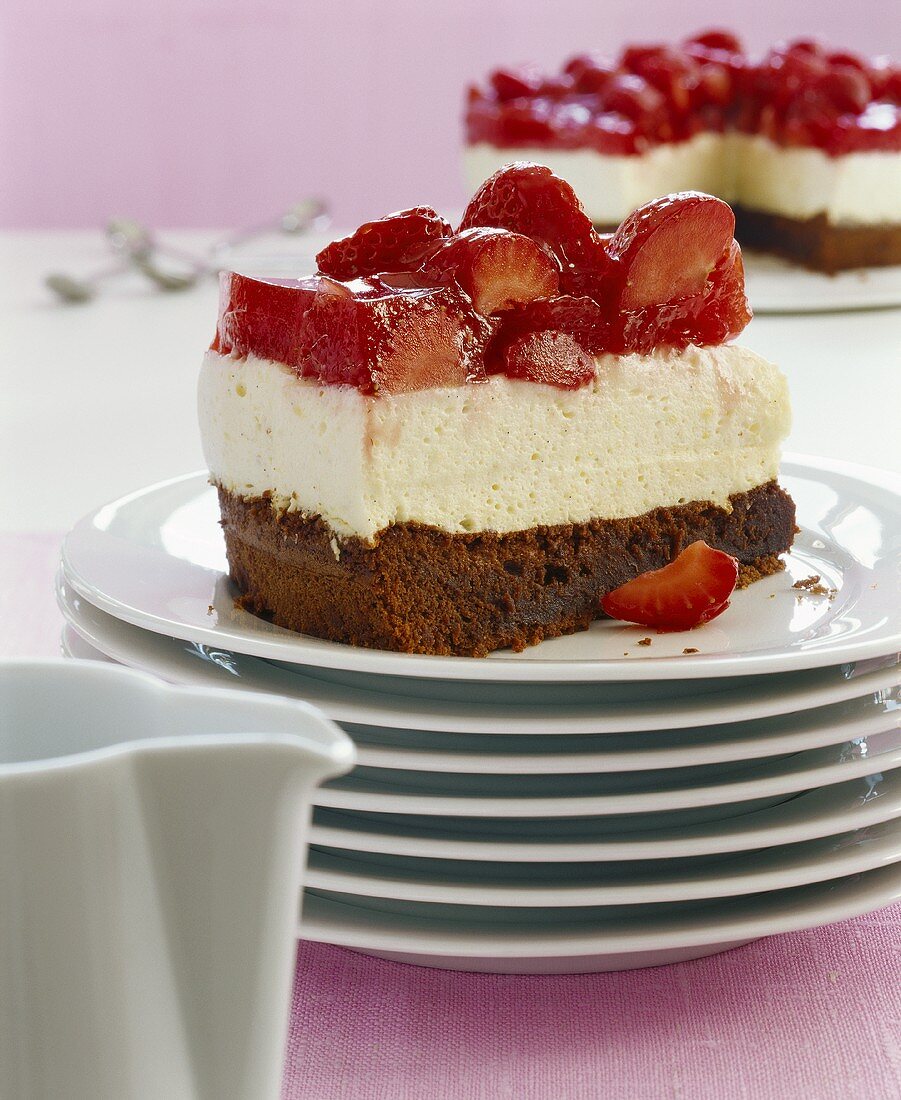 Chocolate quark cake with strawberries