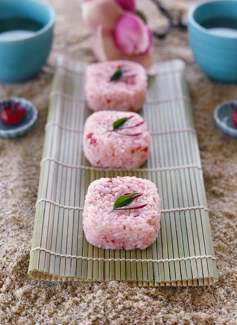 Sweet Japanese rice cakes with plums