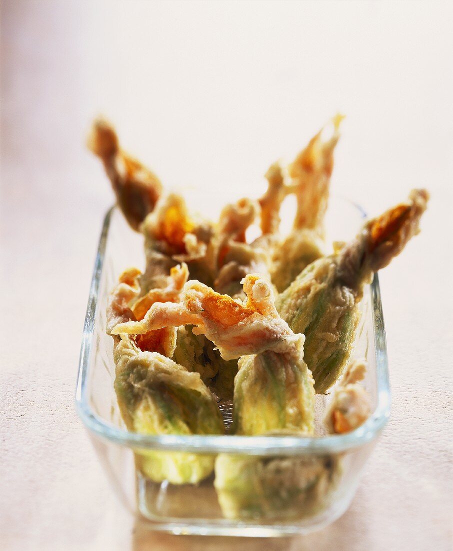 Deep-fried stuffed courgette flowers