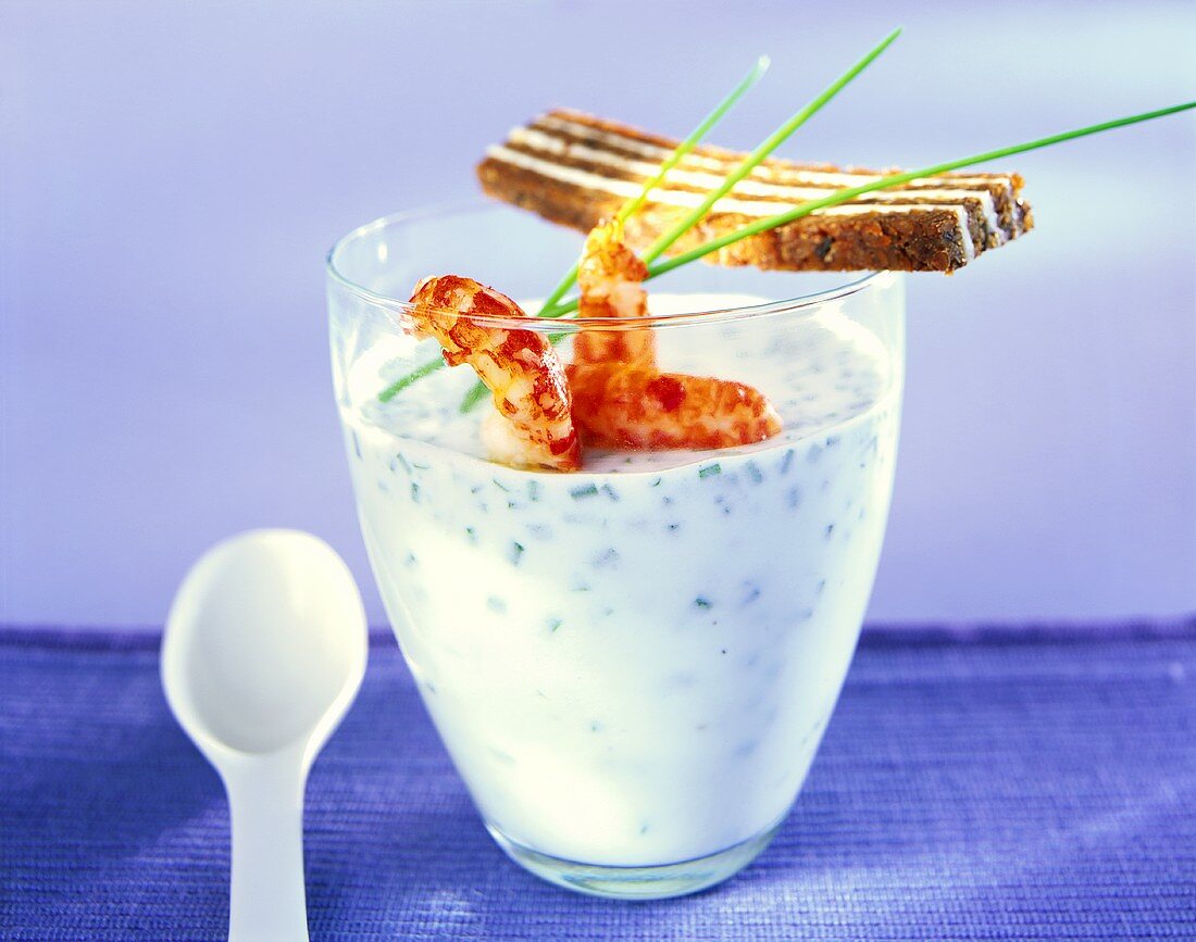 Buttermilk mousse with crayfish and chives