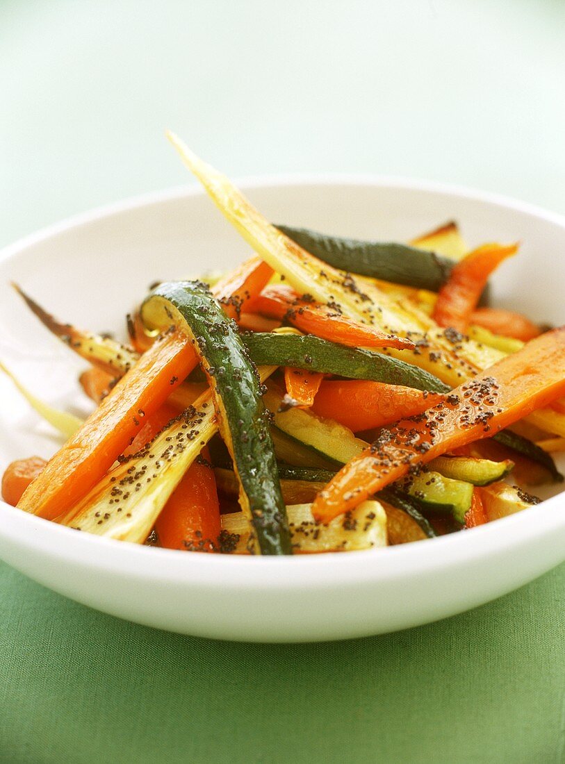 Roasted vegetables with poppy seed and honey sauce