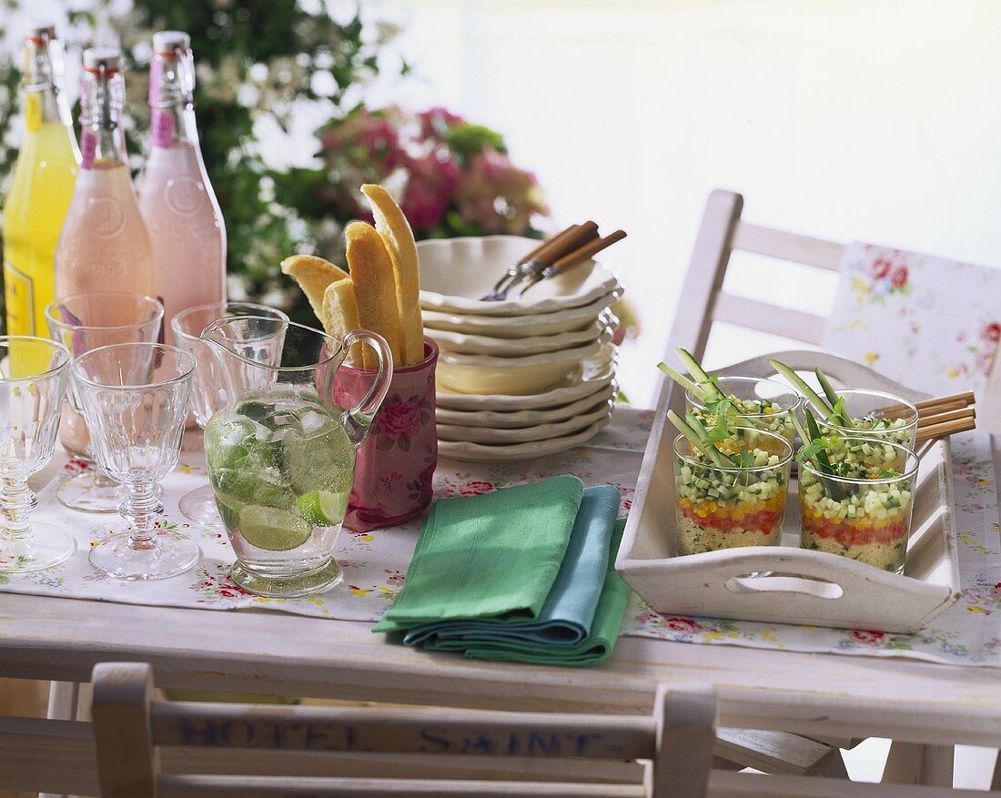 Summer buffet with salad and drinks