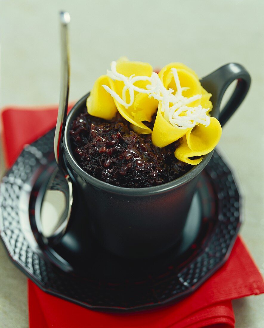 Black rice pudding with mango and coconut