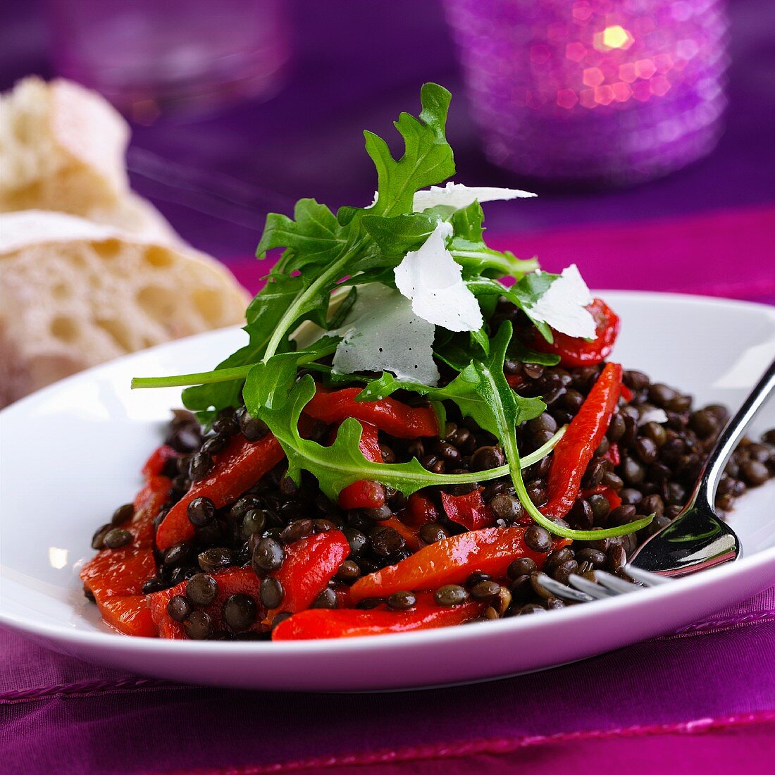 Linsen-Paprika-Salat mit Rucola