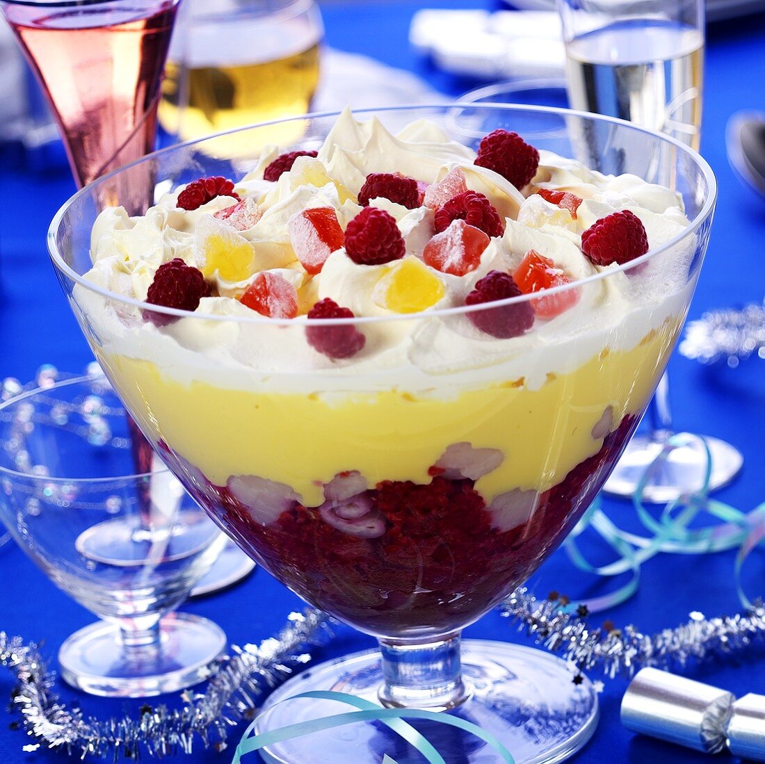 Trifle with raspberries for Christmas