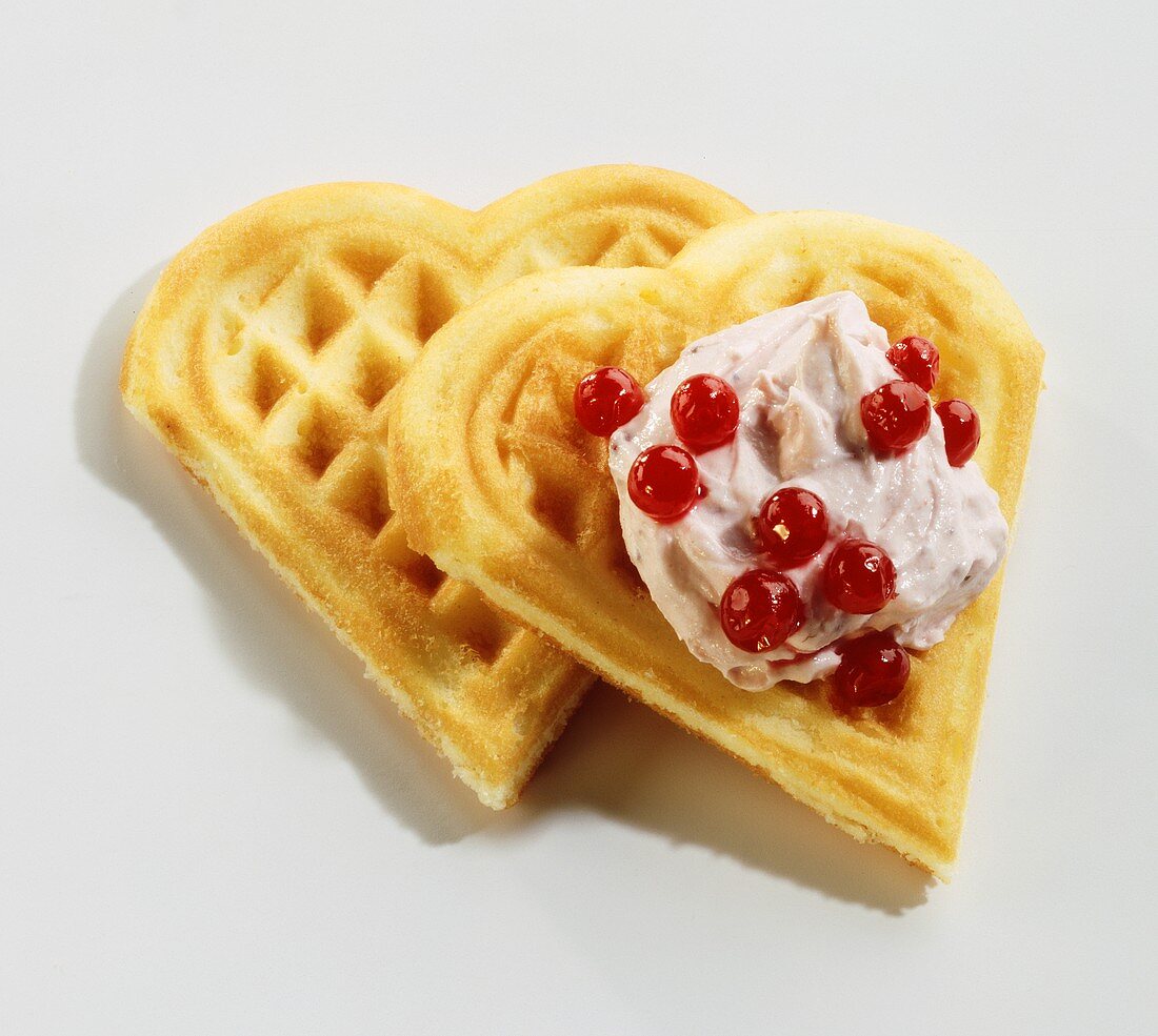 Waffle hearts with redcurrant quark