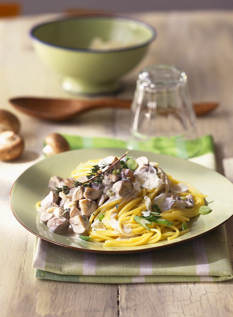 Spaghetti with mushroom ragout