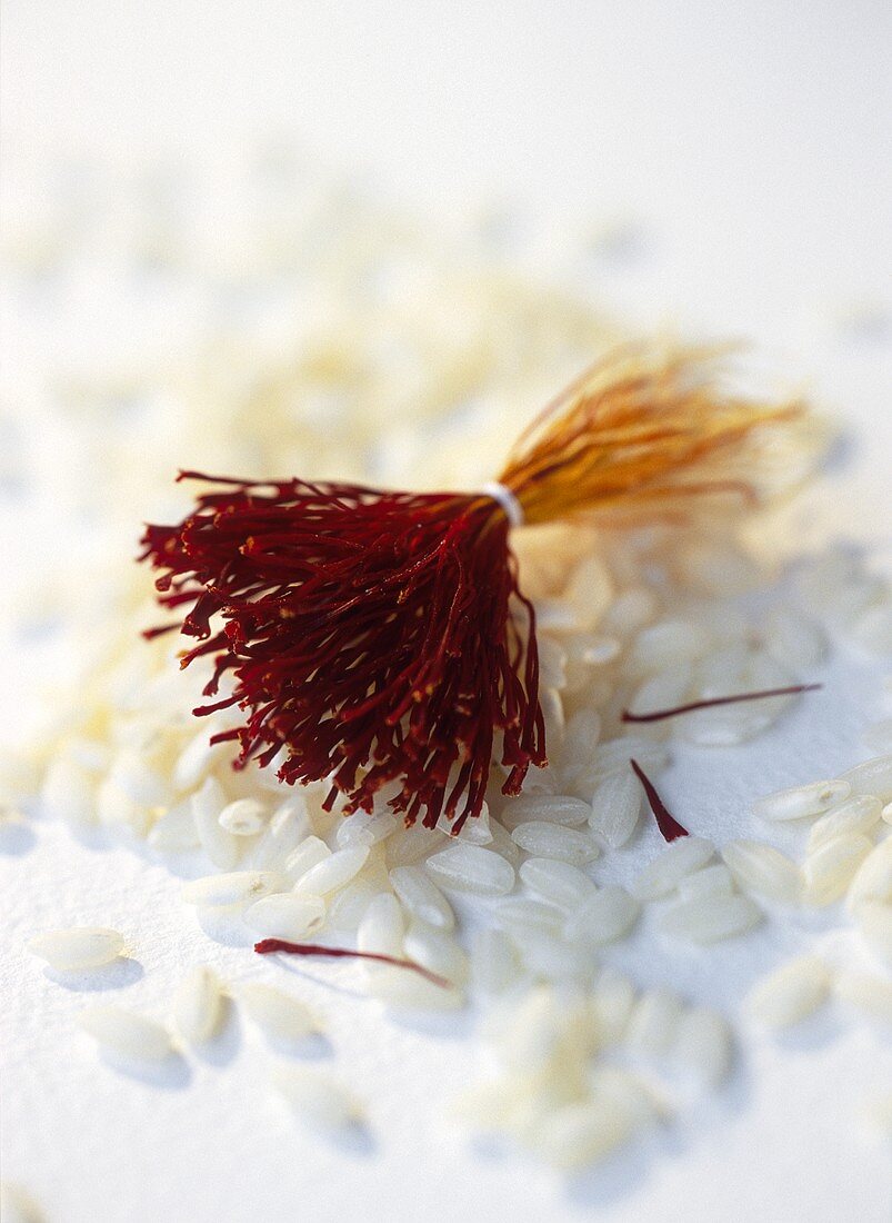 Saffron threads on risotto rice