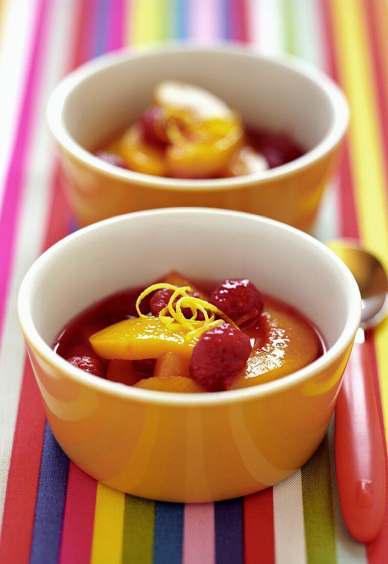 Cold peach and raspberry soup