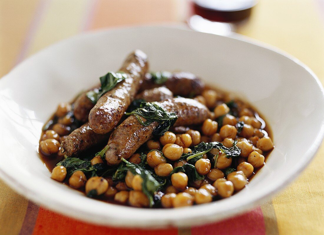 Sausages on chick-peas