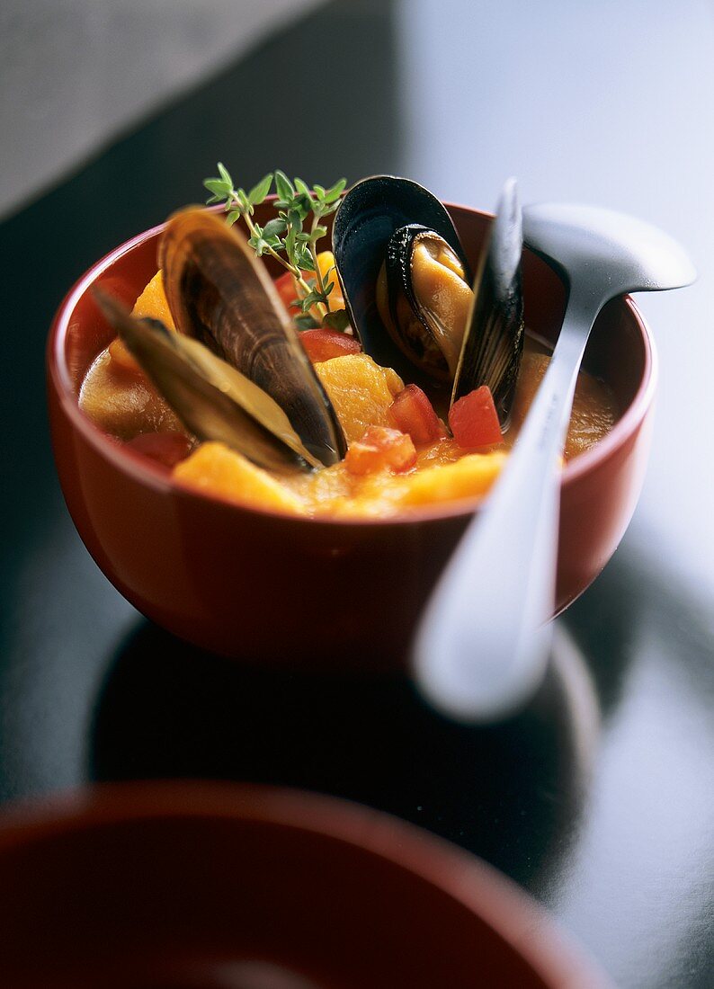 Sweet potato soup with mussels