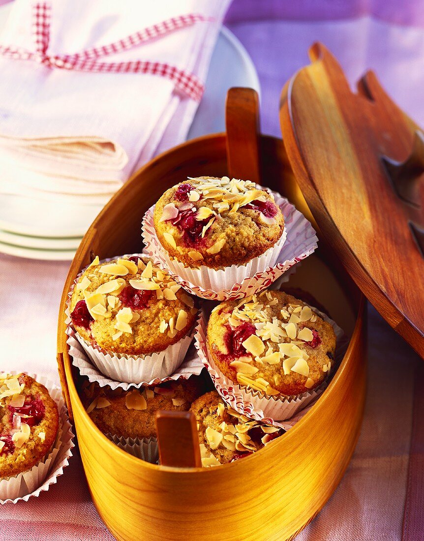 Cranberry muffins made from kamut flour with flaked almonds