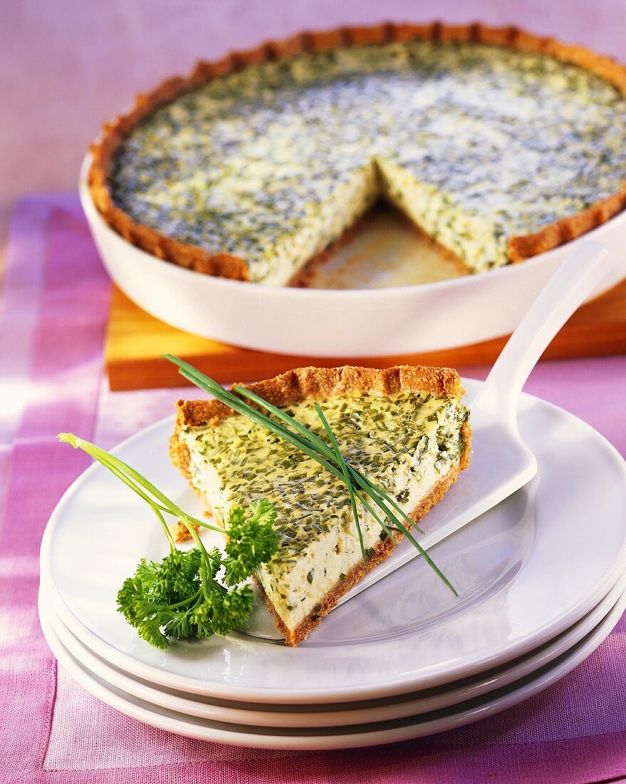 Herb quiche with soft cheese