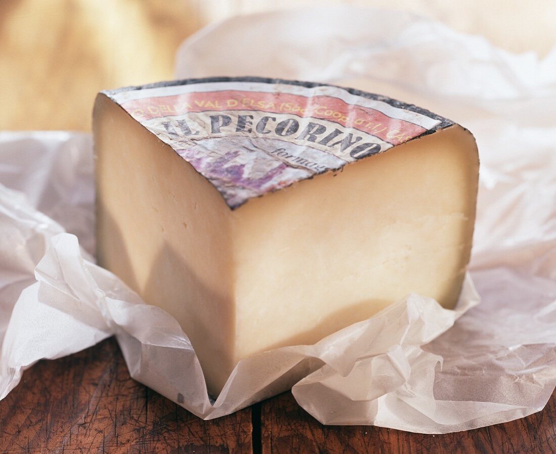 A piece of pecorino with packing
