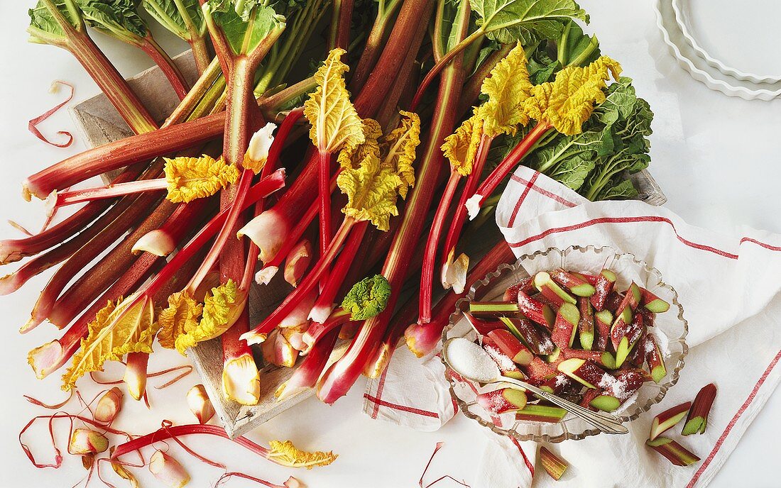 Sugared rhubarb pieces and sticks