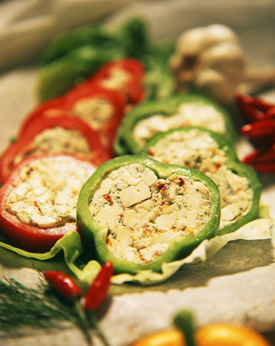 Pepper rings stuffed with sheep's cheese