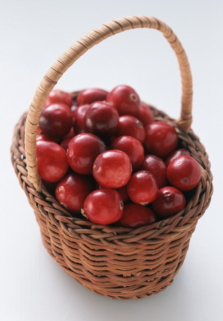 A Wicker Basket Full of Cranberries