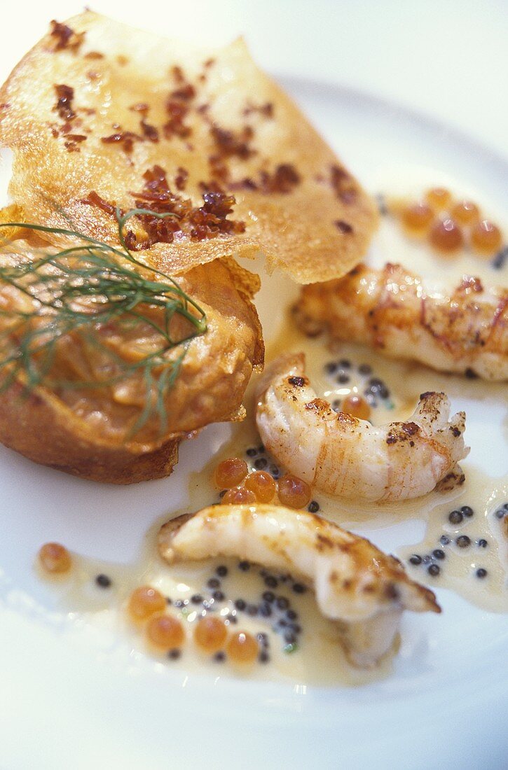 Fried langoustines with caviare sauce