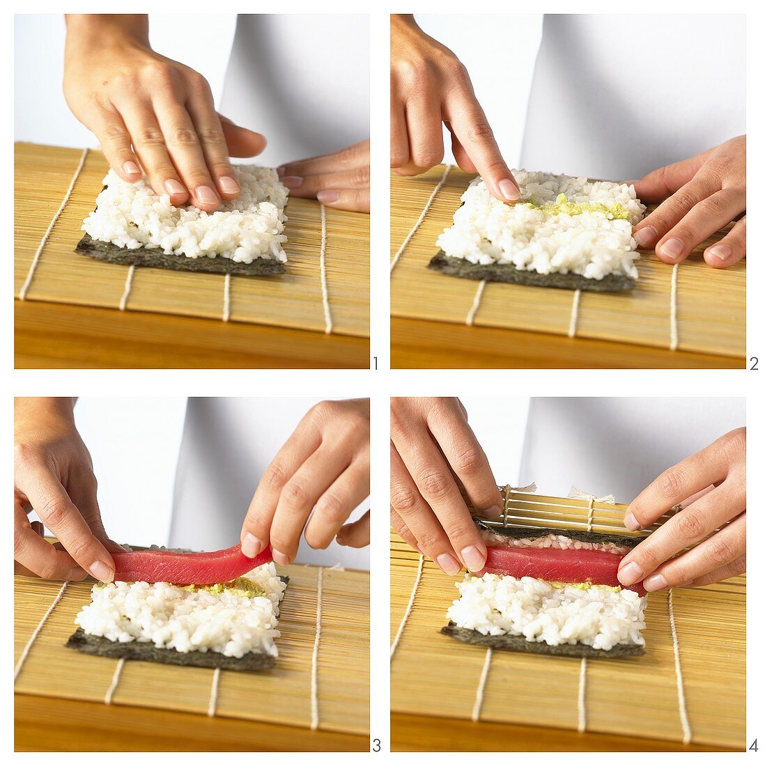 Preparing maki-sushi with tuna