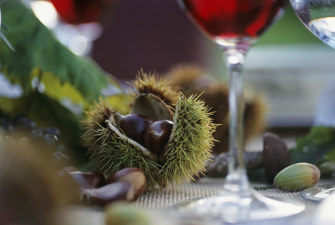 Chestnuts on laid table