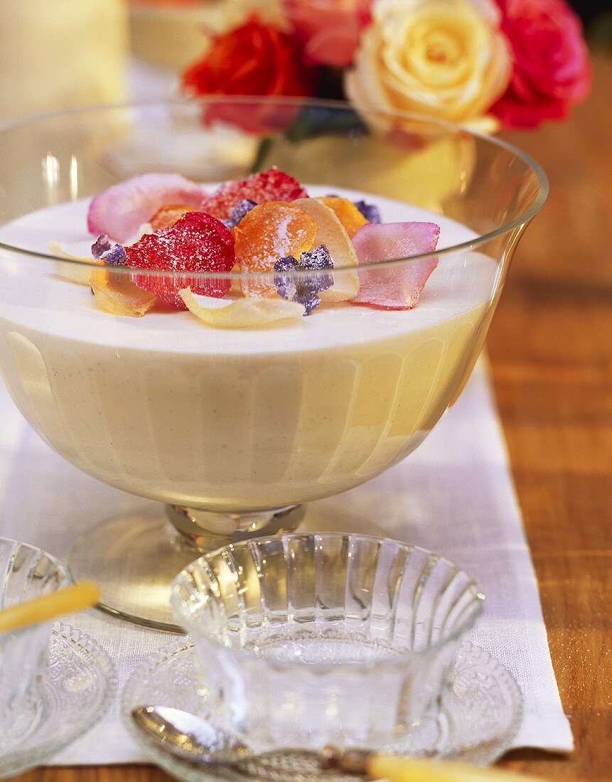 Bavarian cream with sugared flowers