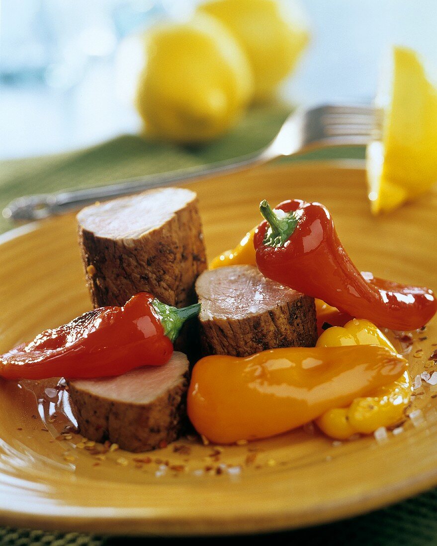 Fried pork fillet with peppers