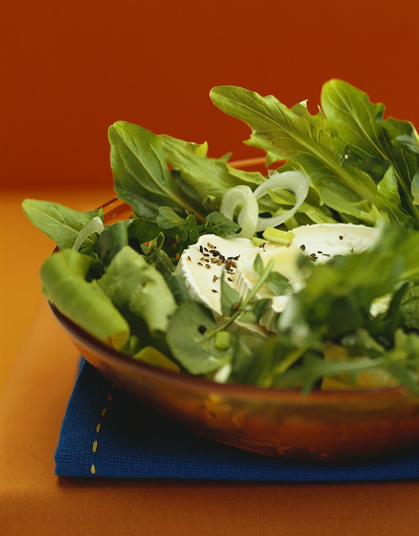 Mixed salad leaves with fresh sheep's cheese