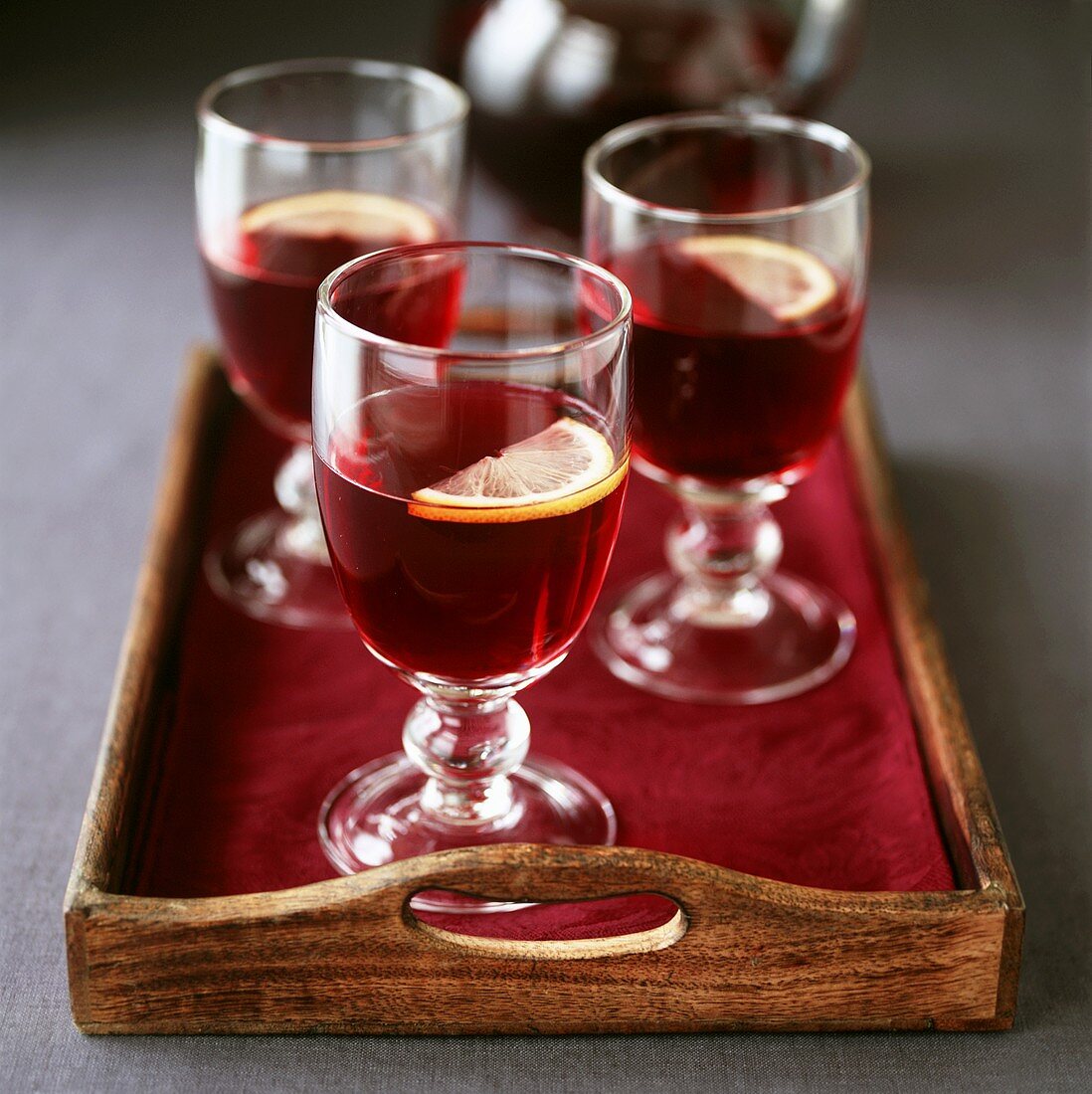 Three glasses of Sangria on tray