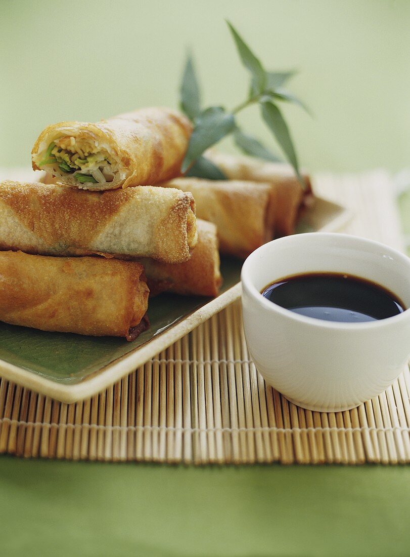 Spring rolls with soy sauce