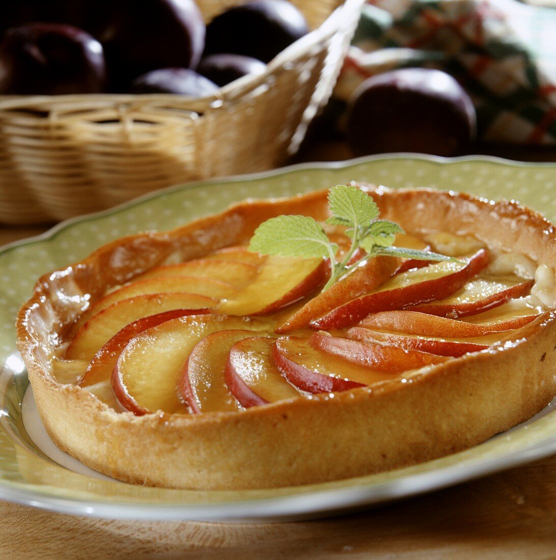 Peach tart with fresh mint