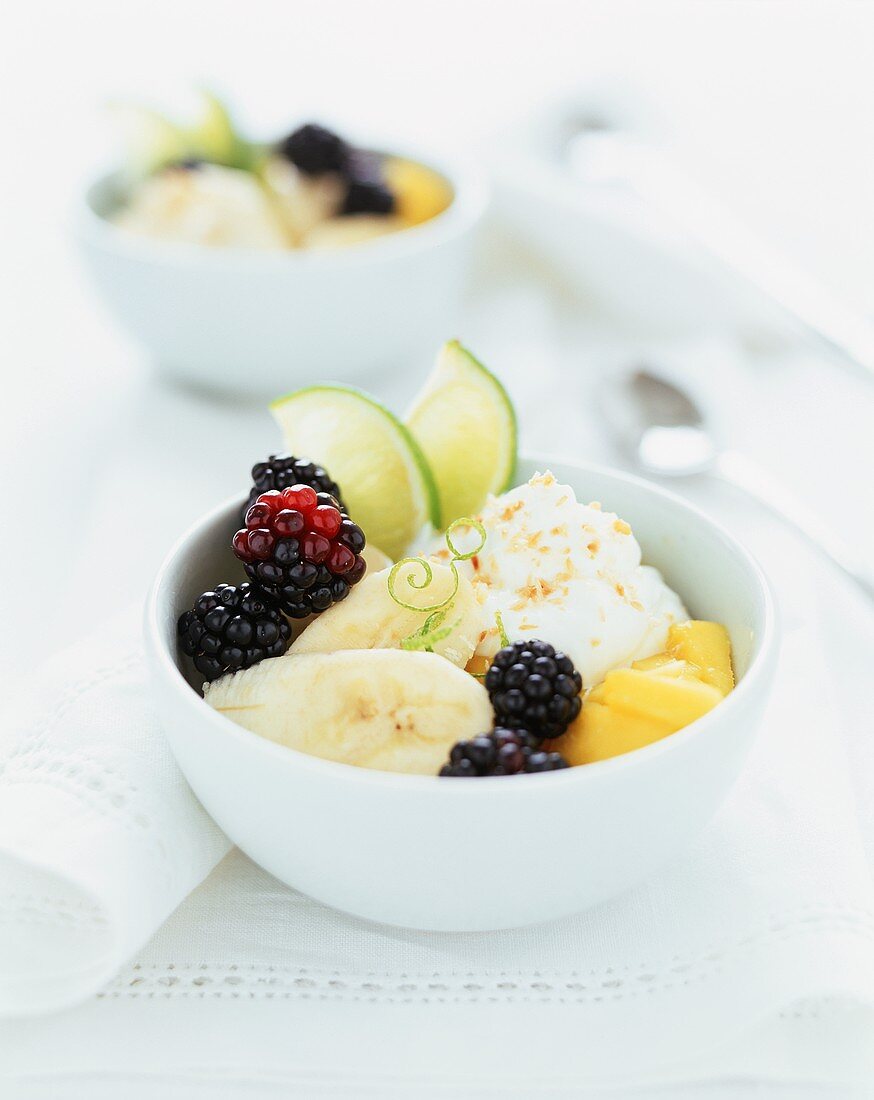 Summery fruit salad with ricotta and coconut