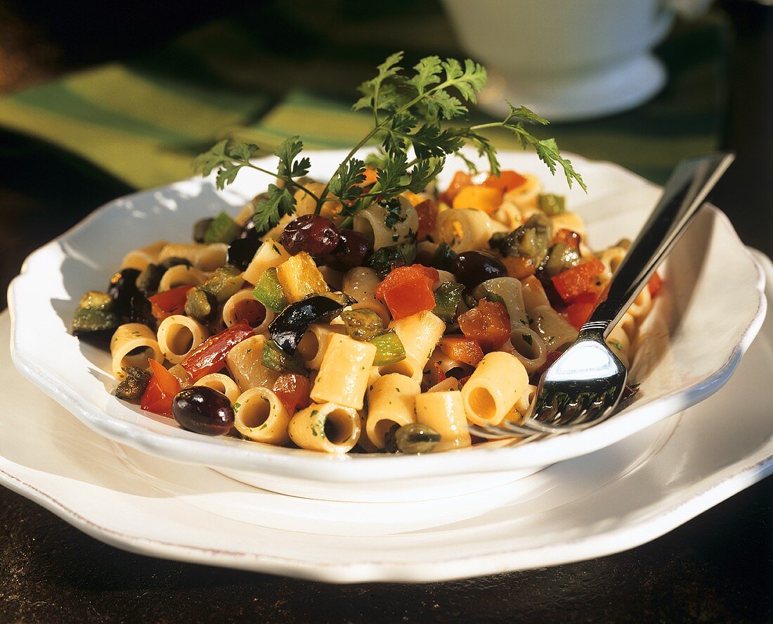 Pasta salad with olives and peppers