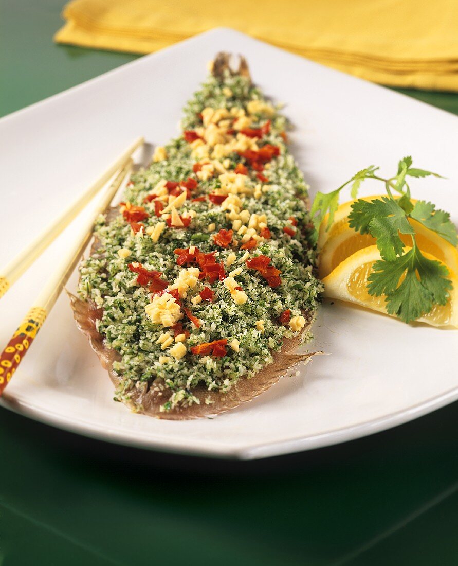 Sole with herb and coconut crust