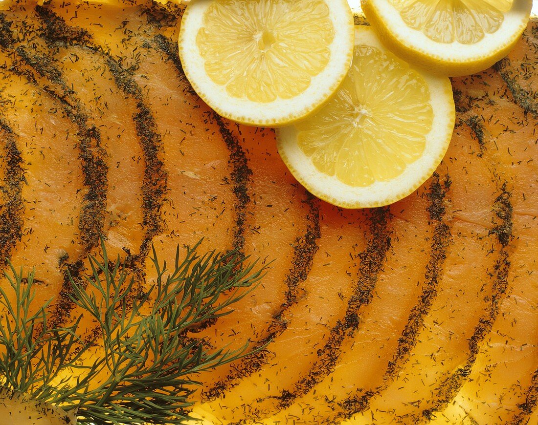 Graved Lachs with lemons and dill (close-up)