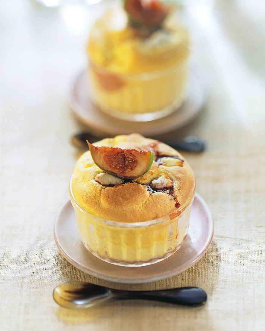 Goat's cheese souffle with marinated figs