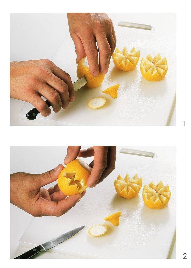 Cutting a lemon decoratively