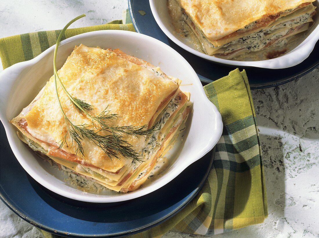 Lasagne with salmon and dill sauce