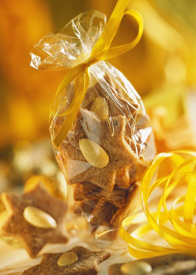 Almond stars in gift wrapping