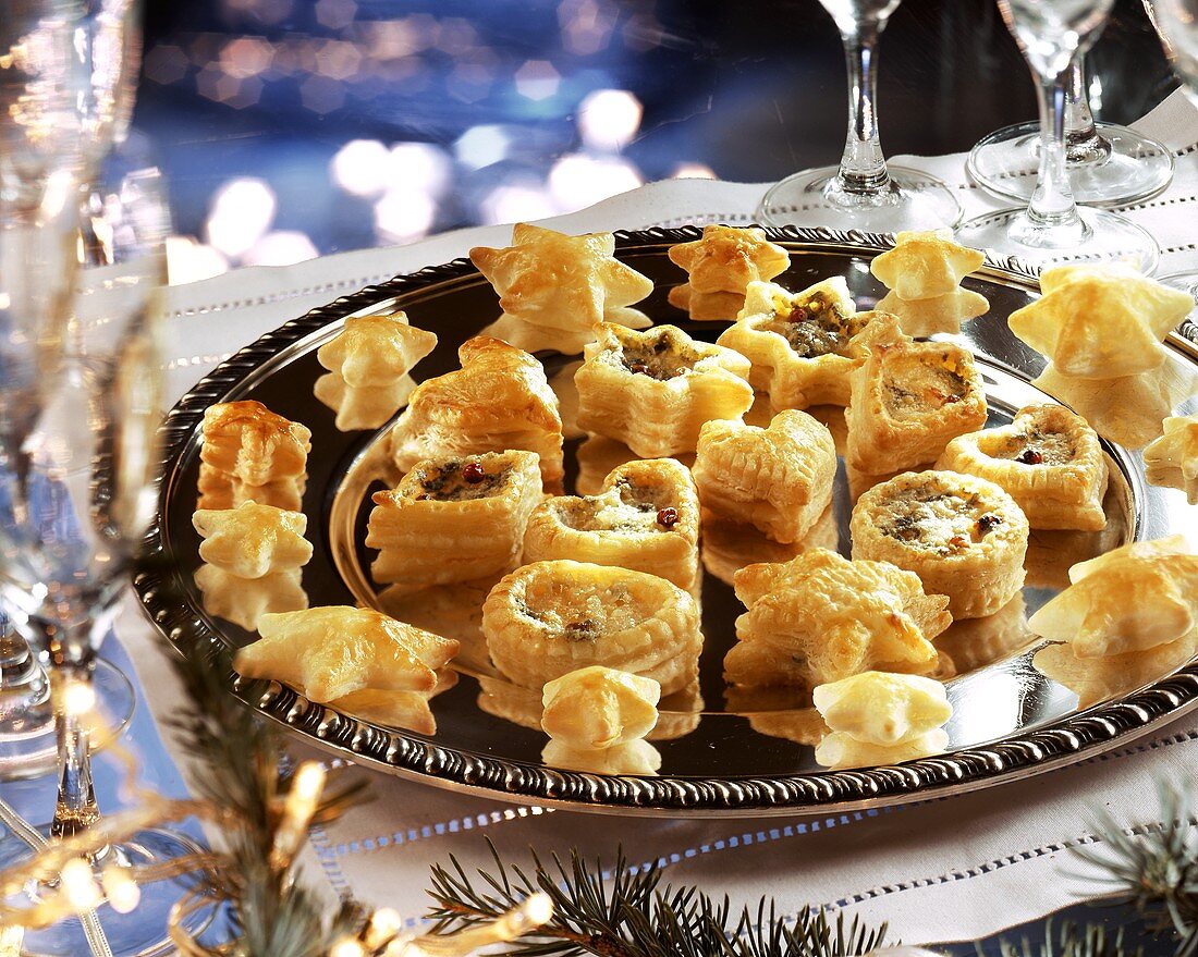 Savoury filled puff pastries for Christmas or New Year's Eve