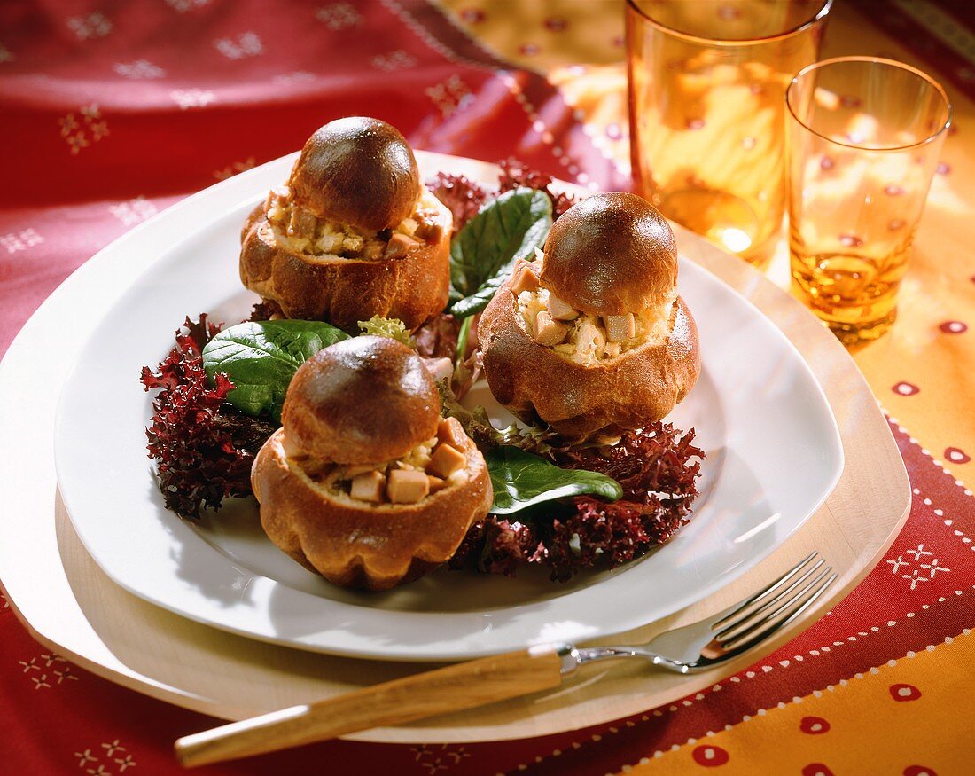 Three brioches with goose liver and sauerkraut filling