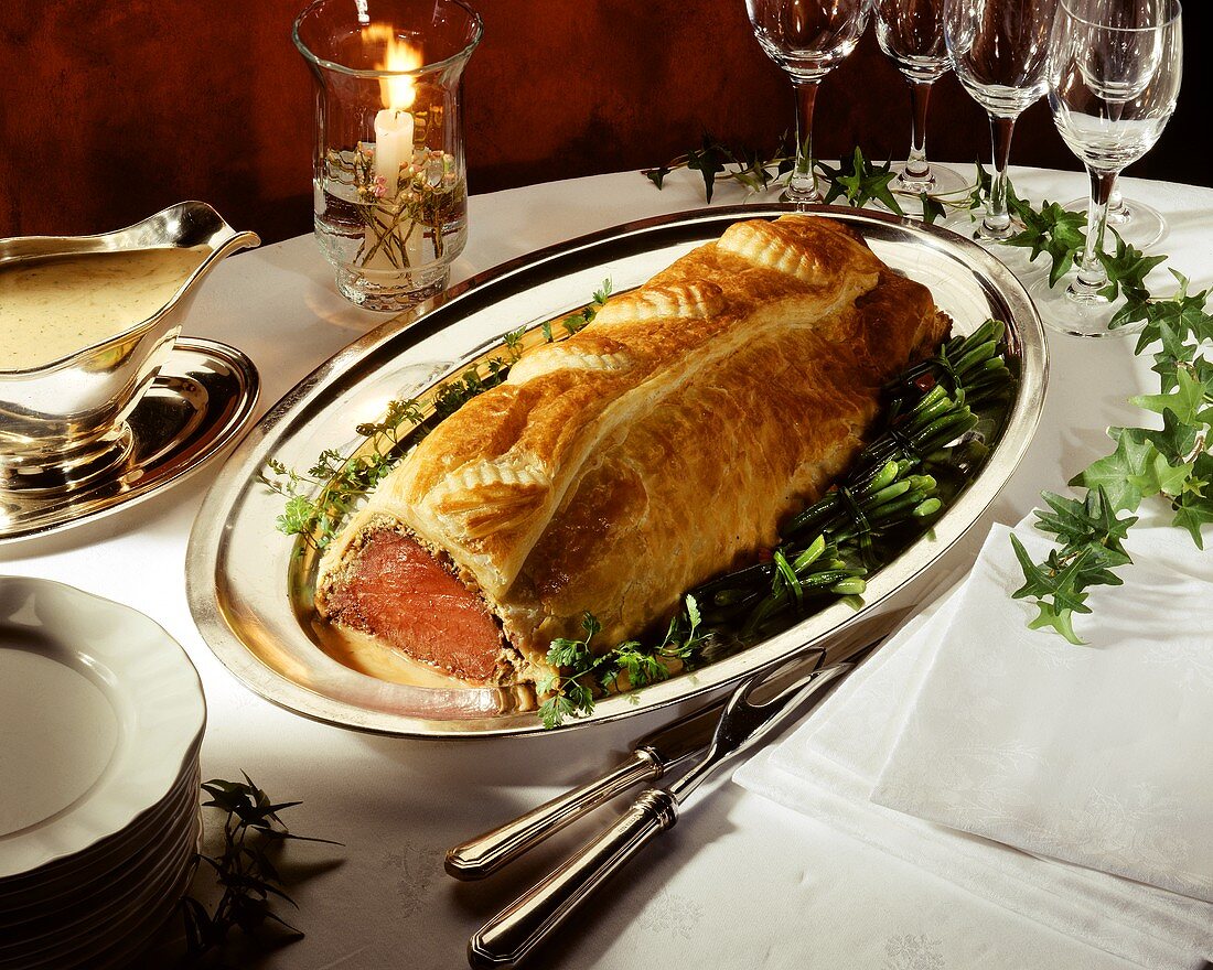 Roast beef in puff pastry for Christmas