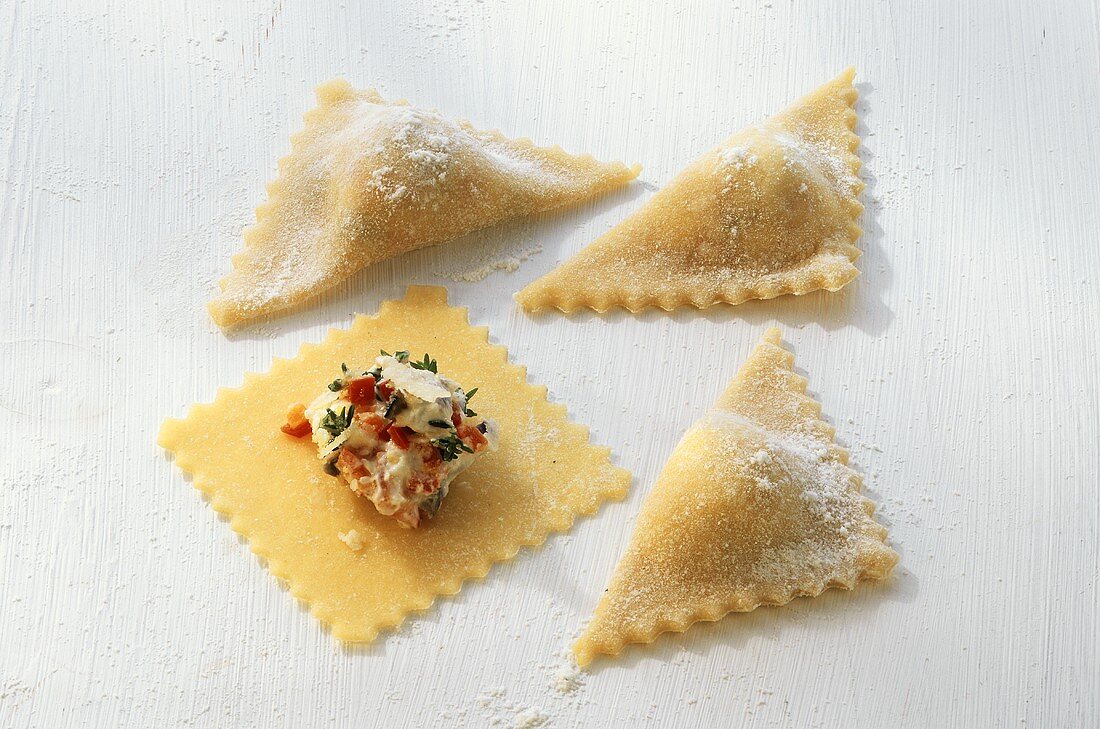 Home-made ravioli with filling