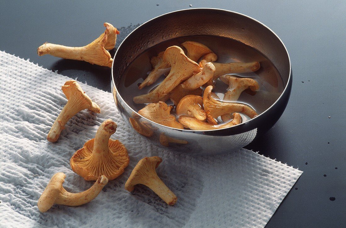 Washing and draining chanterelles