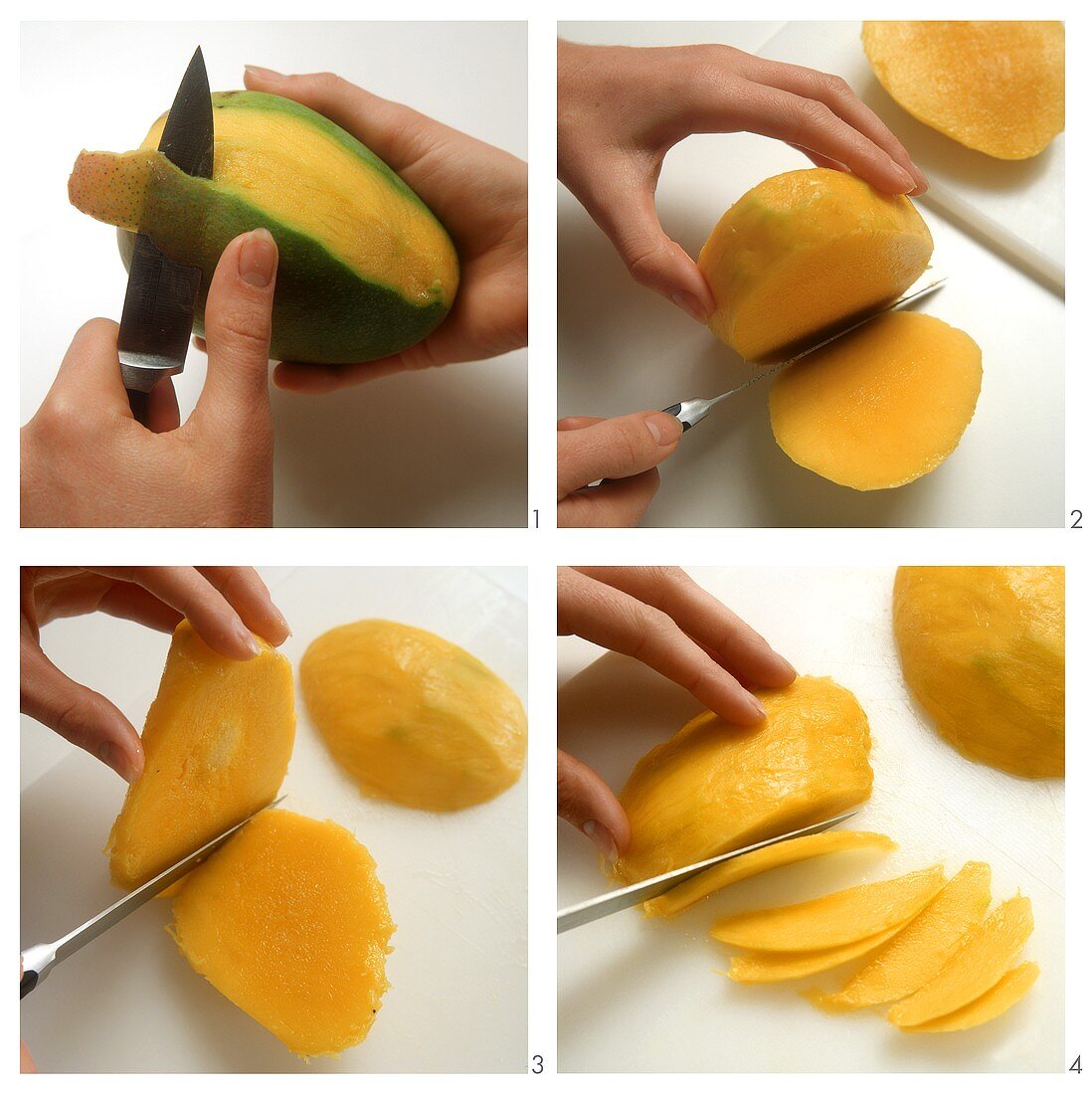 Mango schälen & in Scheiben schneiden