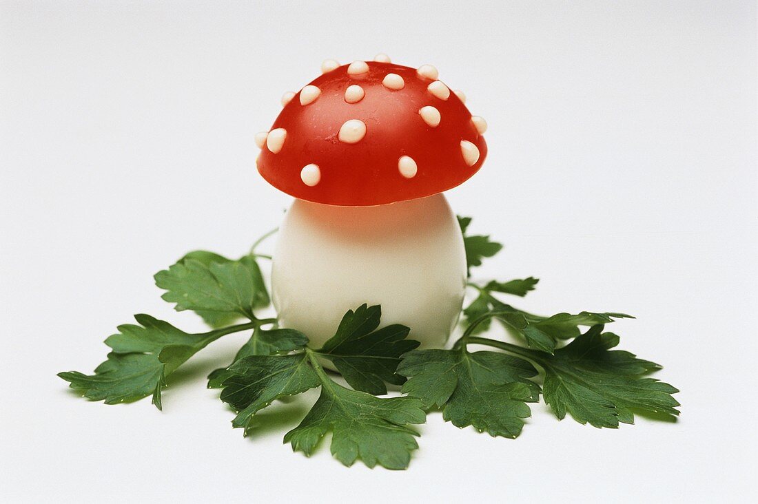 Snacks: fly agaric mushroom made from egg and tomato