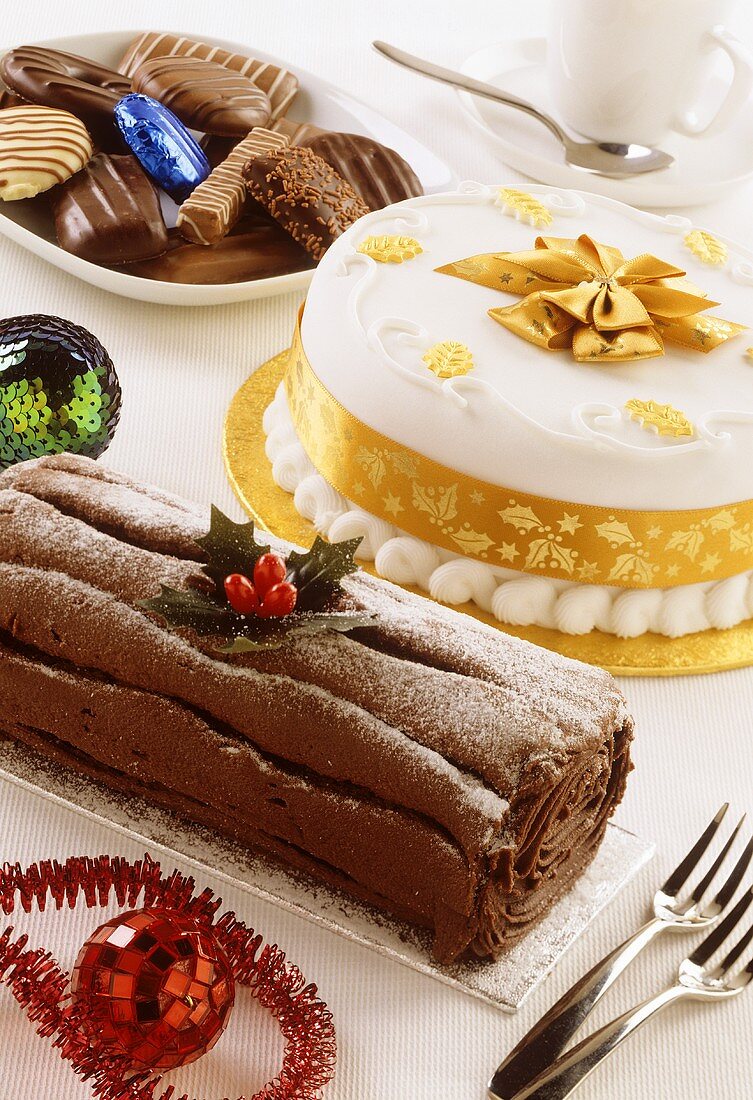 White cake and Christmas roll