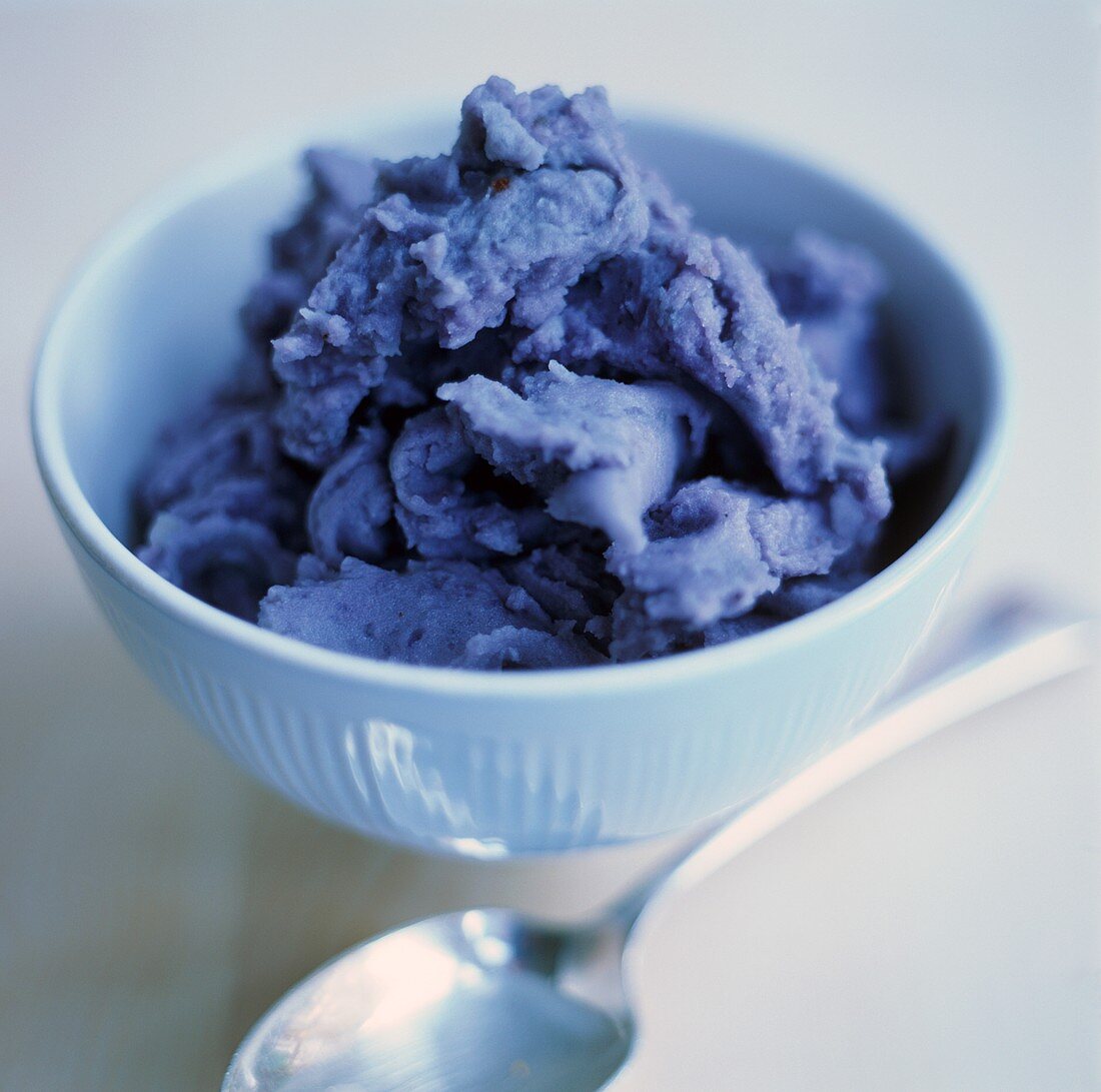 Blueberry ice cream in small bowl